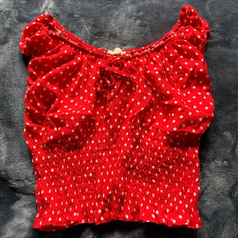 Red & White Polka dot Top